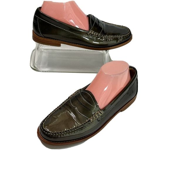 Bass Green Patent Metallic Penny Loafers Weejuns 9.5 rare color - Picture 1 of 11